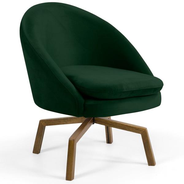 Imagem de Kit 2 Poltronas Decorativas Giratórias Base Ka Madeira Rafa B-303 Veludo Verde Musgo - Domi