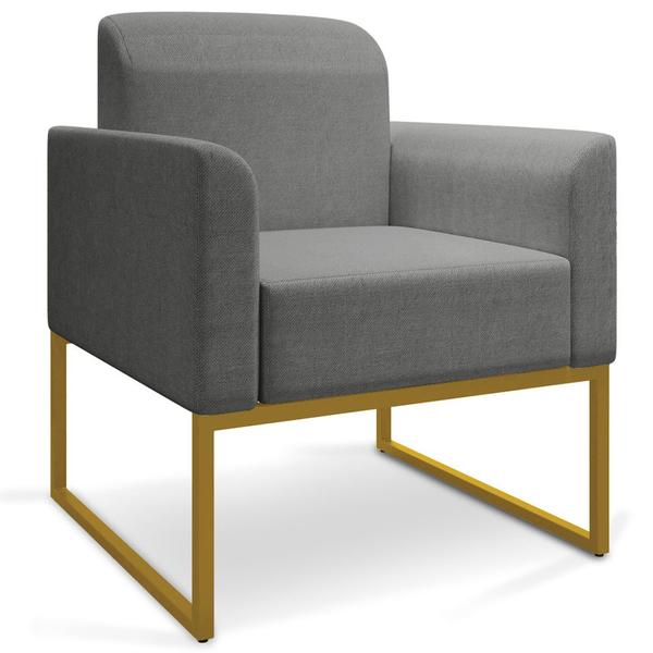 Imagem de Kit 2 Poltronas Decorativas Isabella Base Industrial Linho Grafite/Dourado G19