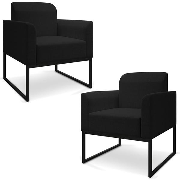 Imagem de Kit 2 Poltronas Decorativas Isabella Base Industrial Linho Preto G19