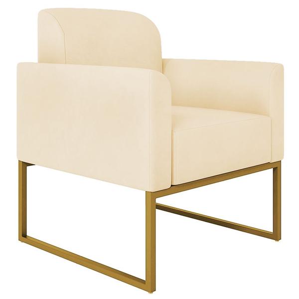 Imagem de Kit 2 Poltronas Decorativas Isabella Base Industrial Suede Bege/Dourado G19