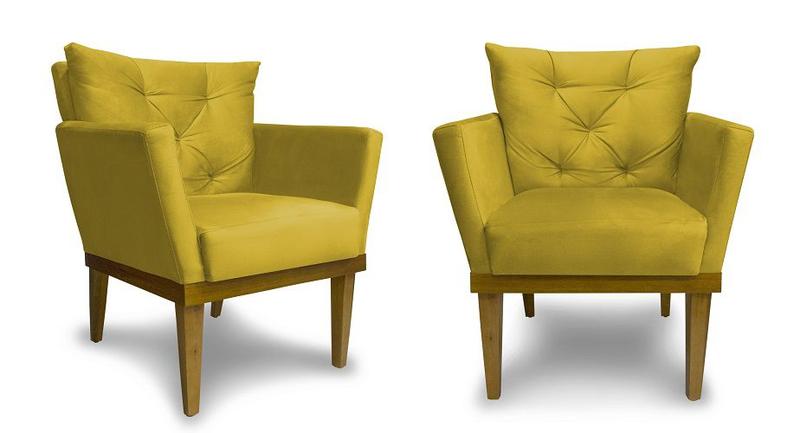 Imagem de Kit 2 Poltronas Decorativas Julia Suede Amarelo - Meu Lar Decorações