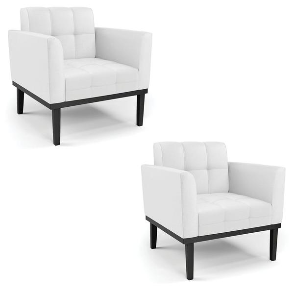 Imagem de Kit 2 Poltronas Decorativas Karen Pés Fixo em Madeira Preto PU Branco G19 - Gran Belo