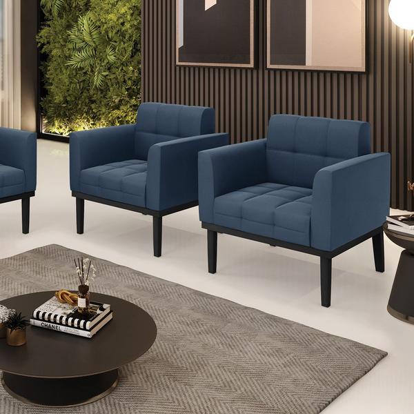 Imagem de Kit 2 Poltronas Decorativas Karen Pés Fixo em Madeira Preto Suede Azul Marinho G19 - Gran Belo