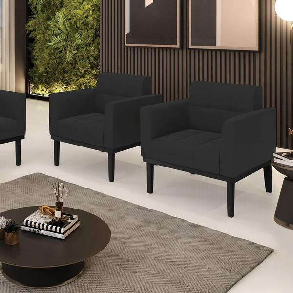 Imagem de Kit 2 Poltronas Decorativas Karen Pés Fixo em Madeira Preto Veludo Preto G19 - Gran Belo