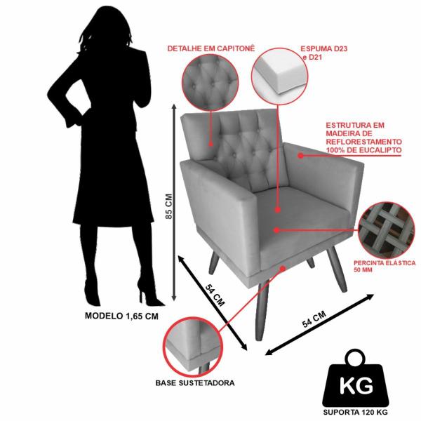 Imagem de Kit 2 Poltronas Decorativas Larah Capitonê E 2 Puffs Cinza