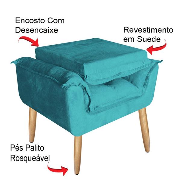 Imagem de Kit 2 Poltronas Decorativas Lidi Suede Azul Tiffany Pés Palito Caramelo para Sala de Estar Luxo - Bela Decor