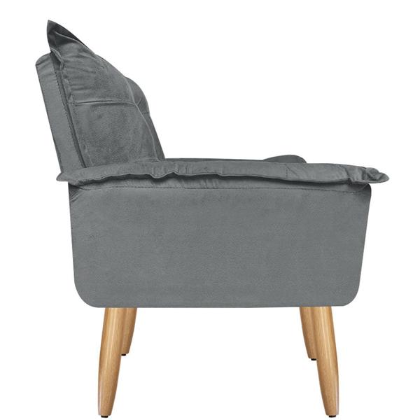 Imagem de Kit 2 Poltronas Decorativas Lidi Suede Cinza Pés Palito Caramelo para Sala de Estar Luxo - Bela Decor