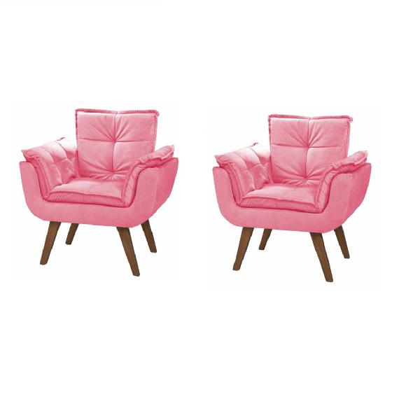 Imagem de Kit 2 Poltronas Decorativas Lidi Suede Rosa Pés Palito Caramelo para Sala de Estar Luxo - Bela Decor