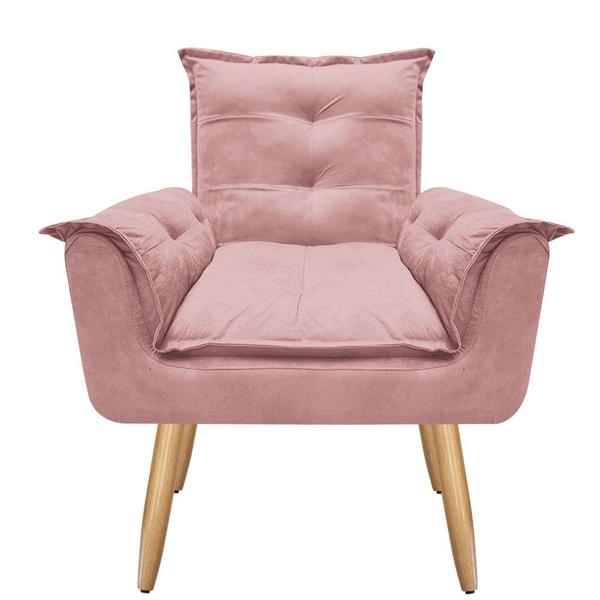 Imagem de Kit 2 Poltronas Decorativas Lidi Suede Rosa Pés Palito Caramelo para Sala de Estar Luxo - Bela Decor