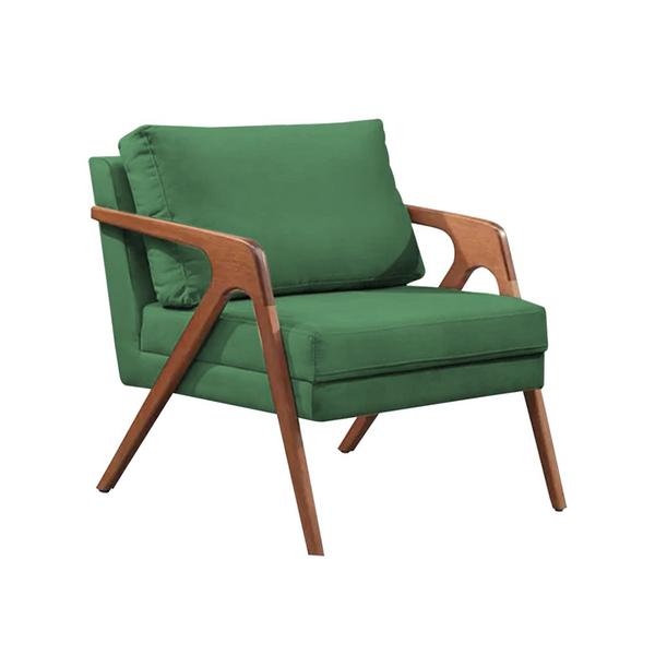 Imagem de Kit 2 Poltronas Decorativas Mona Premium Linho Verde Base Madeira Maciça