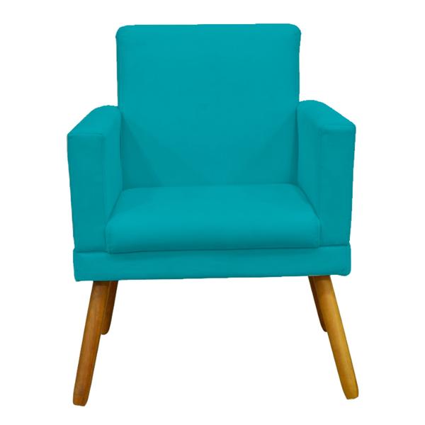 Imagem de Kit 2 Poltronas Decorativas Nina Com Base Suede Azul Turquesa Pé Castanho - Clique E Decortiva