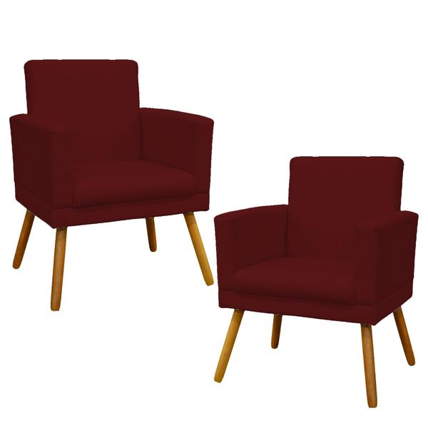 Imagem de Kit 2 poltronas decorativas nina com base suede bordô pé castanho - clique e decore