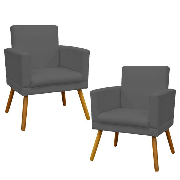 Imagem de Kit 2 Poltronas DECORATIVAS NINA COM BASE SUEDE CINZA PÉ CASTANHO - CLIQUE E DECORE