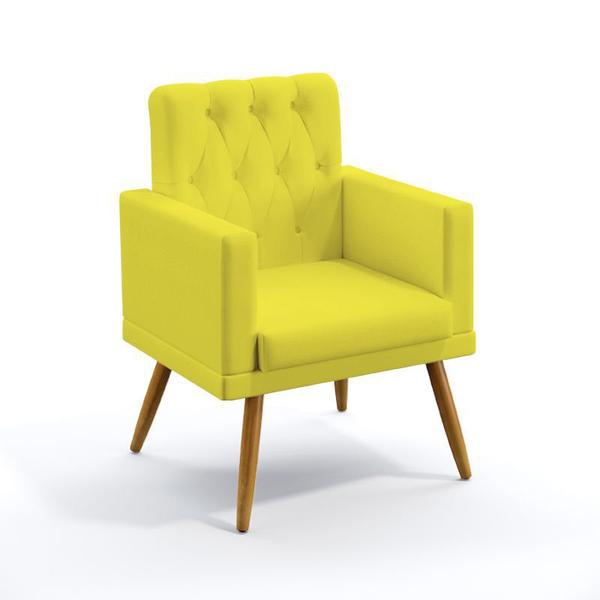 Imagem de Kit 2 Poltronas Decorativas Nina Com Rodapé E Botões Capitonê Sued Amarelo Aradecor