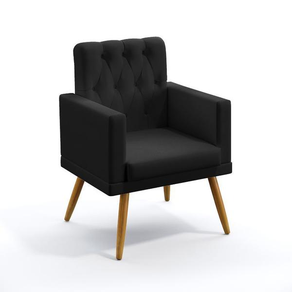 Imagem de Kit 2 Poltronas Decorativas Nina Com Rodapé E Botões Capitonê Sued Preto Aradecor