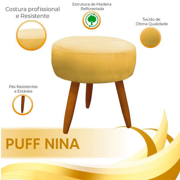 Imagem de Kit 2 Poltronas Decorativas Nina e Puff Veludo Amarelo VS Decor