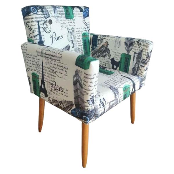 Imagem de Kit 2 Poltronas Decorativas Nina Estampado Paris Azul - Móveis Mafer