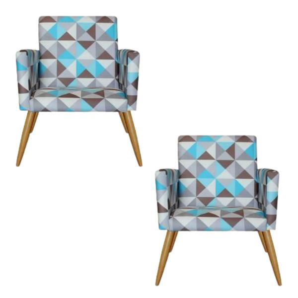 Imagem de Kit 2 Poltronas Decorativas Nina Estampado Triangulo Azul - Móveis Mafer