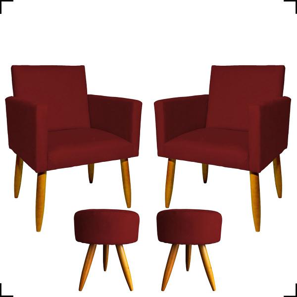 Imagem de Kit 2 Poltronas Decorativas Nina Para Sala + 2 Puff Redondo Suede Cores Pé Castanho - Clique E Decore