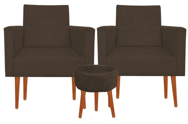 Imagem de Kit 2 Poltronas Decorativas Nina Suede Puff 