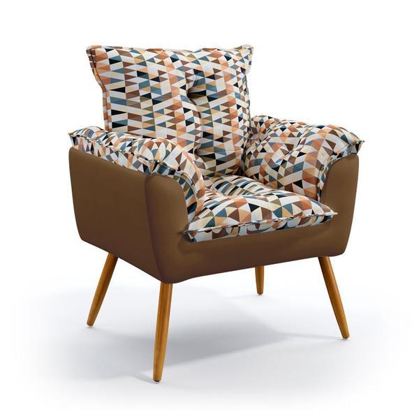 Imagem de Kit 2 Poltronas Decorativas Opala Sued Estampado Laranja com Capuccino Aradecor