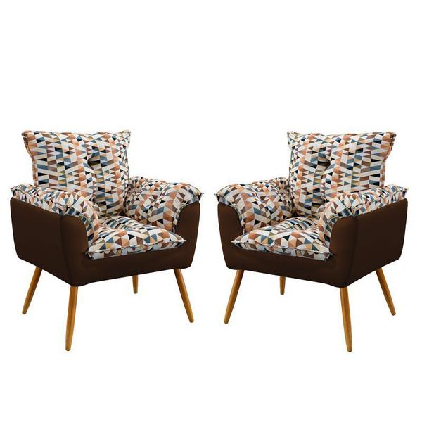 Imagem de Kit 2 Poltronas Decorativas Opala Sued Estampado Laranja com Marrom Aradecor