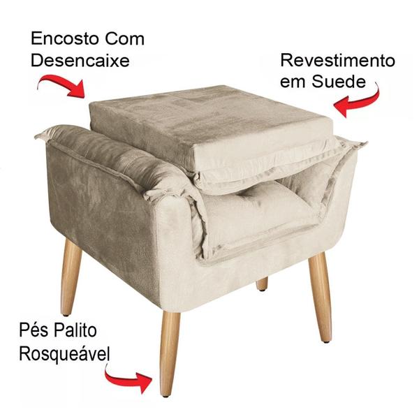 Imagem de Kit 2 Poltronas Decorativas Opala Suede Pés Palito Bege