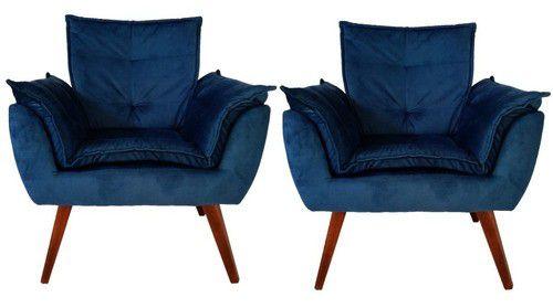 Imagem de Kit 2 Poltronas Decorativas Opalla Suede Azul Royal