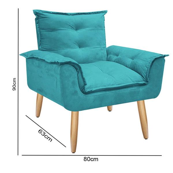 Imagem de Kit 2 Poltronas Decorativas Opalla Suede Azul Tiffany Pés Palito Caramelo para Sala de Estar Luxo - Bela Decor