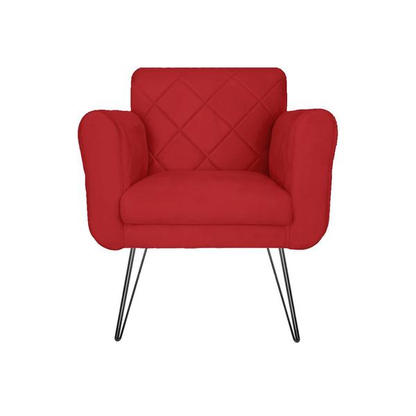 Imagem de Kit 2 Poltronas Decorativas Para Quarto Closet Pés de Ferro Isabella Corano Vermelho - DL Decor