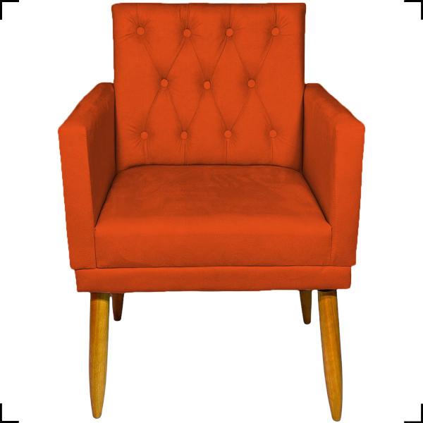 Imagem de Kit 2 poltronas decorativas para sala capitonê com base + puff redondo suede cores pé castanho  clique e decore