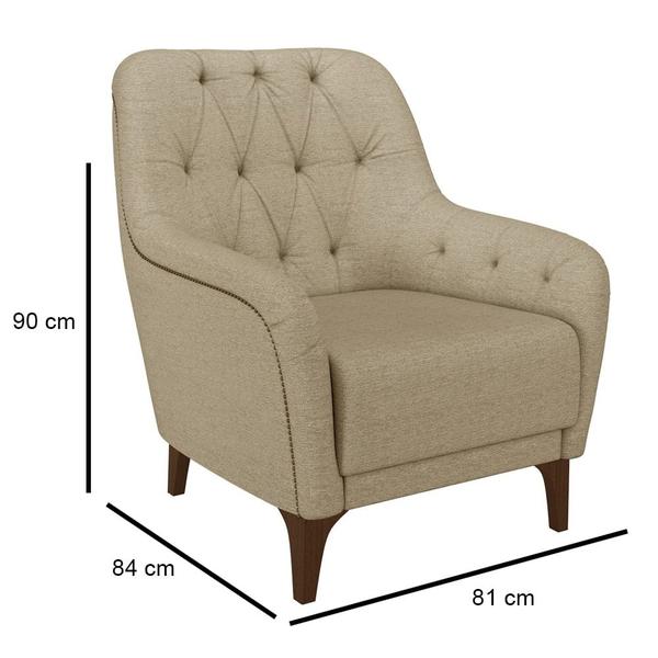 Imagem de Kit 2 Poltronas Decorativas para Sala com Capitonê Pietà M22 Linho Bege - Mpozenato