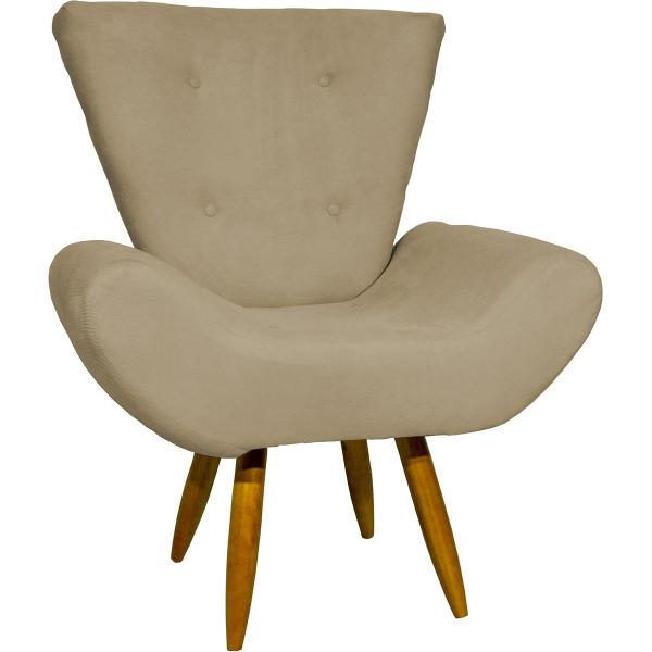 Imagem de Kit 2 Poltronas Decorativas Para Sala Emília + Puff Emília Suede Cores Pé Castanho - Clique E Decore