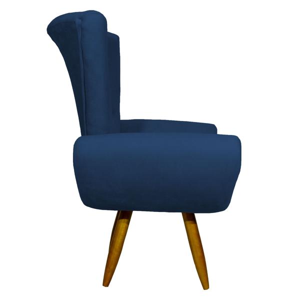 Imagem de Kit 2 poltronas decorativas para sala emilia suede azul marinho pé castanho