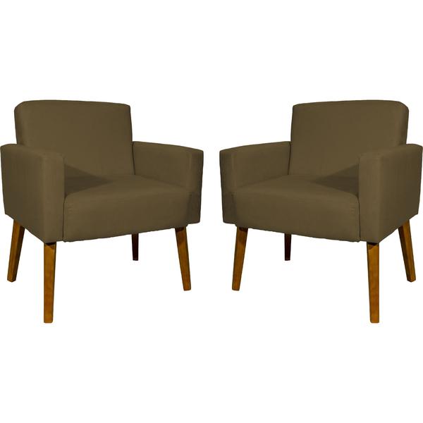 Imagem de Kit 2 poltronas decorativas para sala hope suede marrom pé castanho - clique e decore