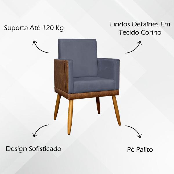 Imagem de Kit 2 Poltronas Decorativas Para Sala Lis Material Sintético e Suede Cores Pé Palito