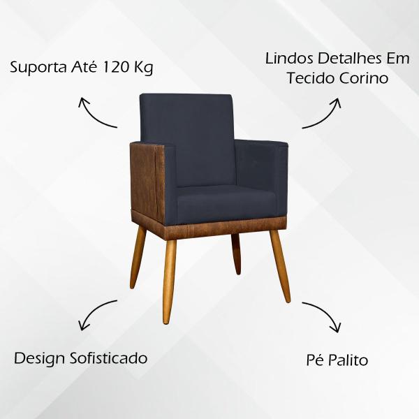 Imagem de Kit 2 Poltronas Decorativas Para Sala Lis Material Sintético e Suede Cores Pé Palito