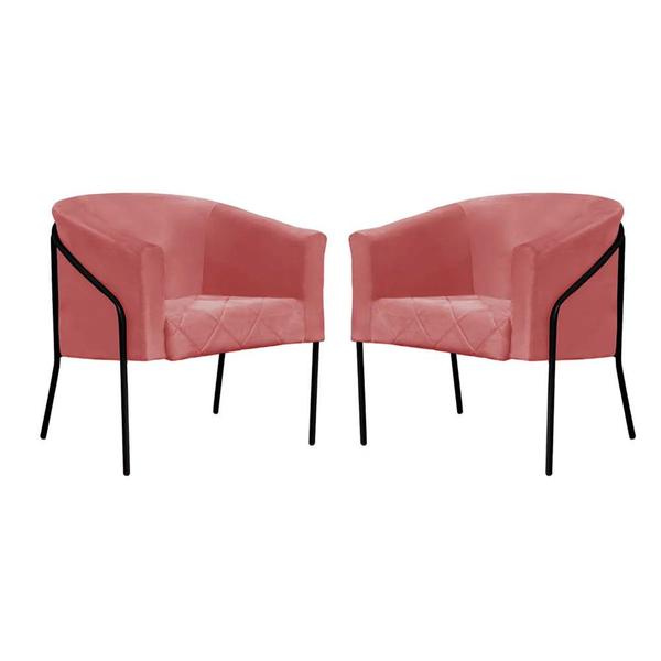 Imagem de Kit 2 Poltronas Decorativas para Sala Recepção Italia Suede Rosê com Base Preta VS Decor