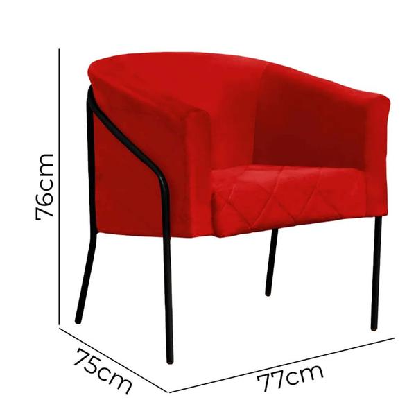 Imagem de Kit 2 Poltronas Decorativas Para Sala, Recepção Italia Suede Vermelho Com Base Preta VS Decor