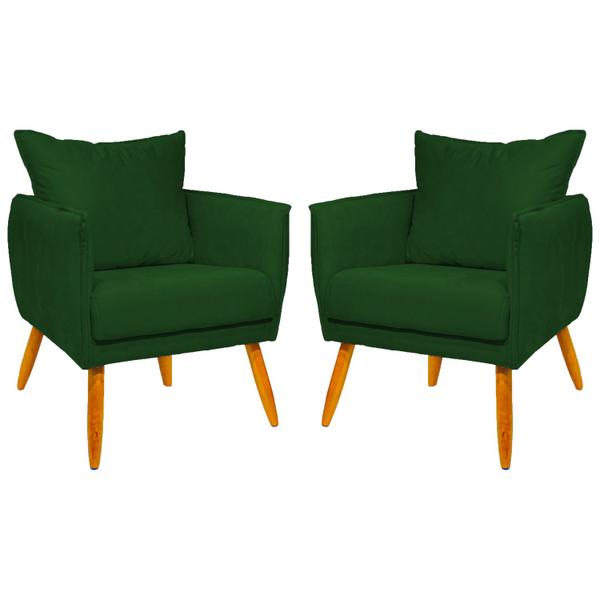 Imagem de Kit 2 Poltronas Decorativas Para Sala Reforçada Ada Suede Pé Castanho