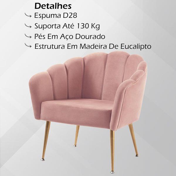 Imagem de Kit 2 Poltronas Decorativas Pes Aço Dourado 7049 Veludo Rosa Dmobiliario