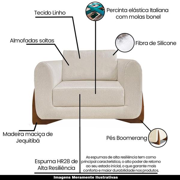 Imagem de Kit 2 Poltronas Decorativas Pés em Madeira Buzz Linho Pérola G63 - Gran Belo