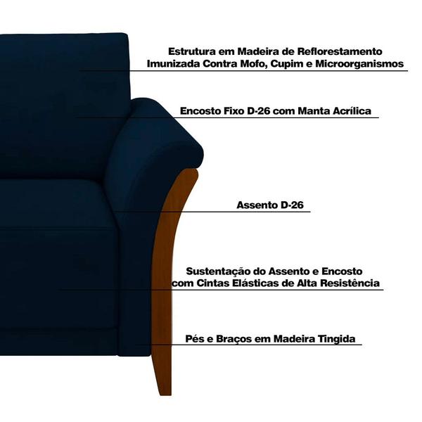 Imagem de Kit 2 Poltronas Decorativas Pés em Madeira Market Veludo Azul Marinho G45 - Gran Belo