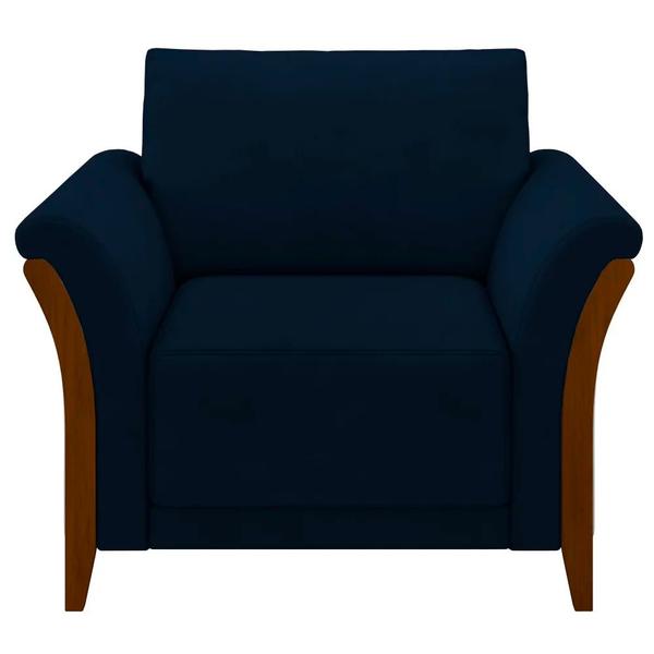 Imagem de Kit 2 Poltronas Decorativas Pés em Madeira Market Veludo Azul Marinho G45 - Gran Belo