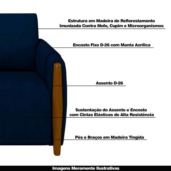 Imagem de Kit 2 Poltronas Decorativas Pés Madeira Maceió Veludo Azul Marinho G45 - Gran Belo