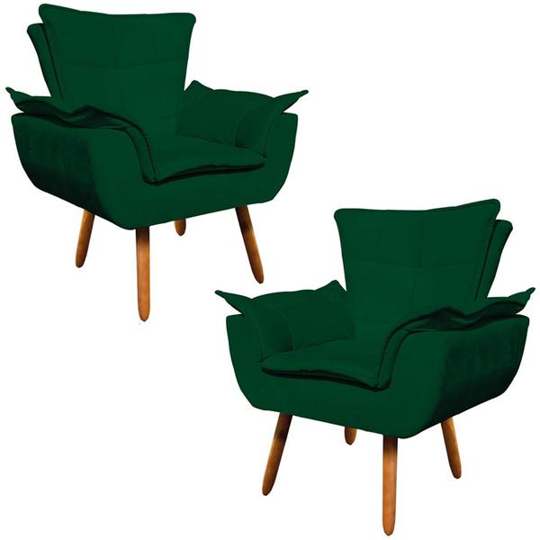 Imagem de Kit 2 Poltronas Decorativas Pés Palito Charger Suede Verde G19 - Gran Belo