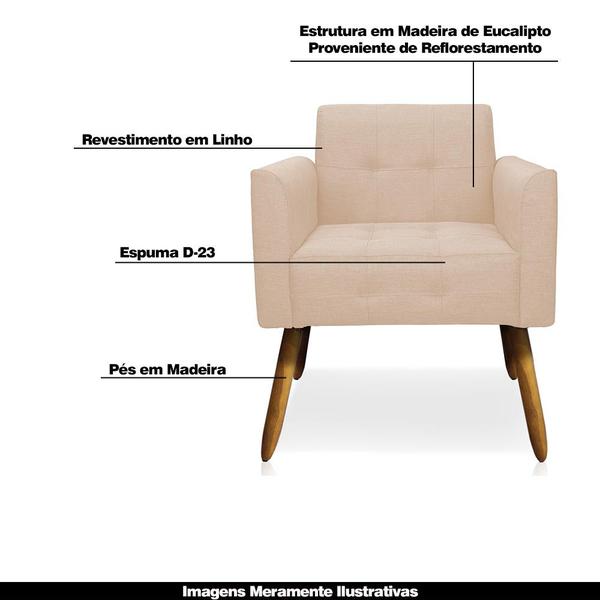 Imagem de Kit 2 Poltronas Decorativas Pés Palito Karen Linho Bege G19 - Gran Belo