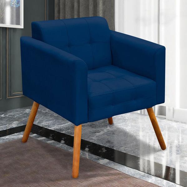 Imagem de Kit 2 Poltronas Decorativas Pés Palito Karen Suede Azul Marinho G19 - Gran Belo