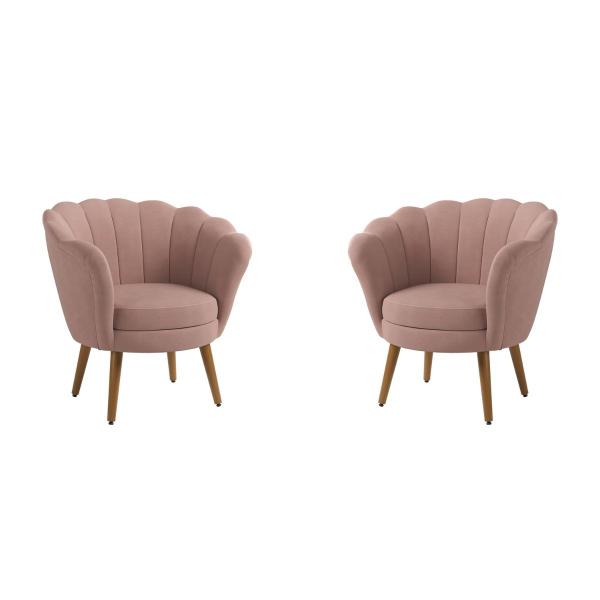 Imagem de Kit 2 Poltronas Decorativas Pétala Sala de Estar Tecido Veludo Rose Kimi Design