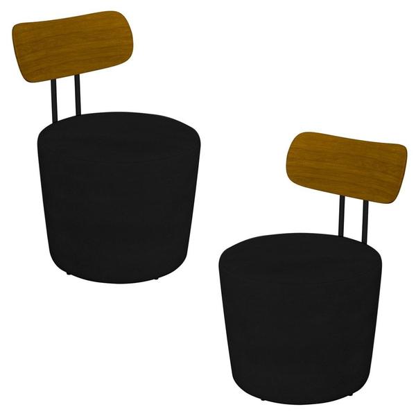 Imagem de Kit 2 Poltronas Decorativas Redondas 53cm Le Moon M22 Veludo Preto - Mpozenato